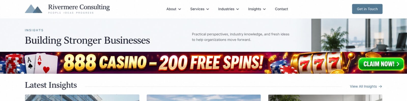 Casino spam advertisement injected into a hacked business website