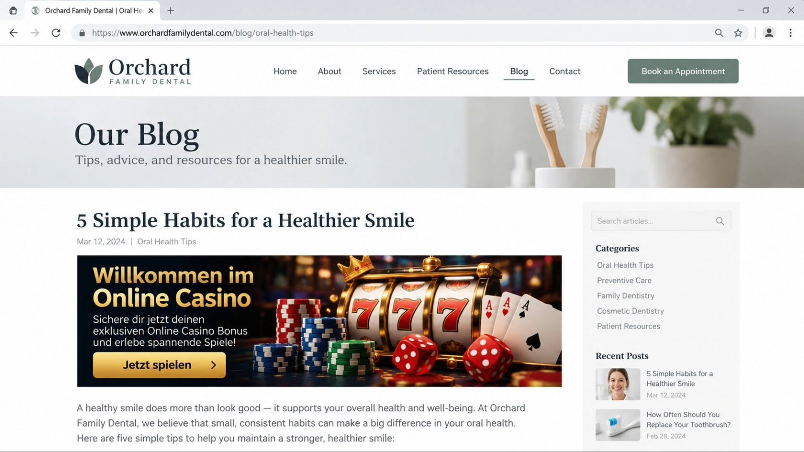 Casino spam on hacked business websites