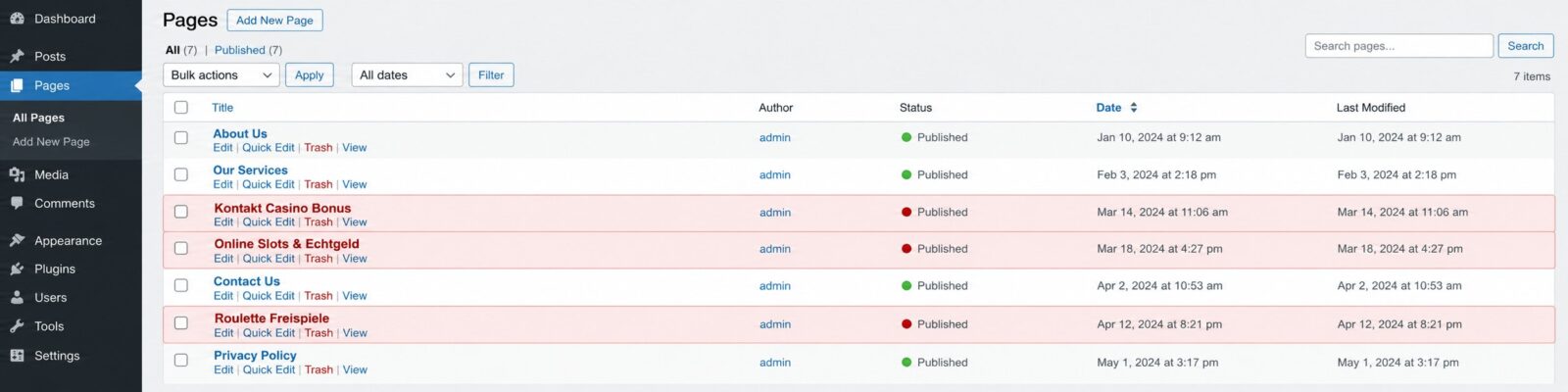 Prevent casino spam on hacked WordPress websites